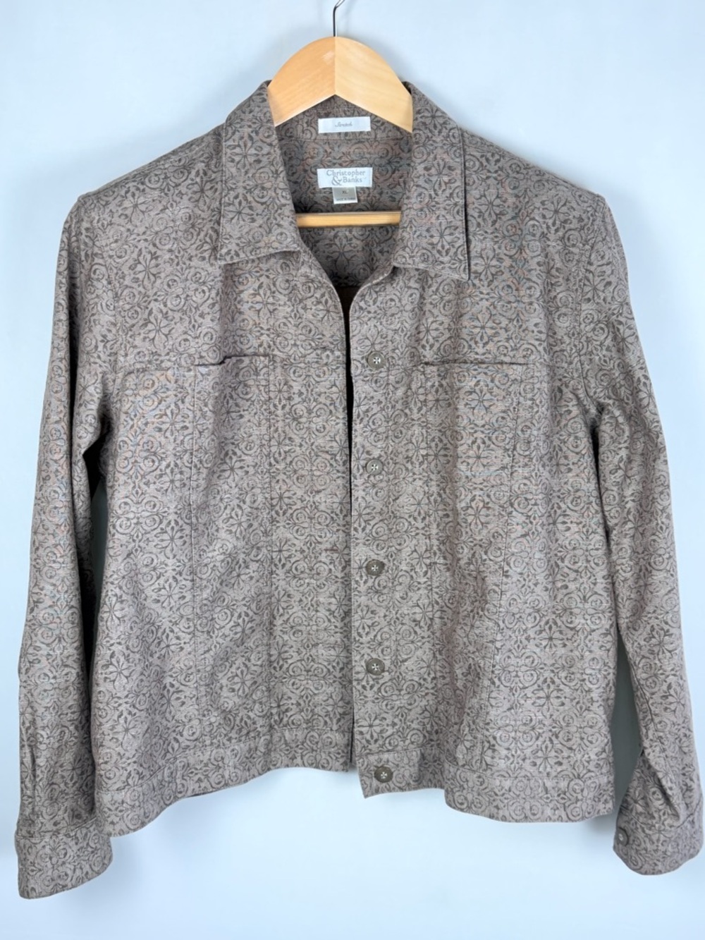Christopher & Banks Vintage 2004 Jacket XL Brown Floral Button Up Lightweight